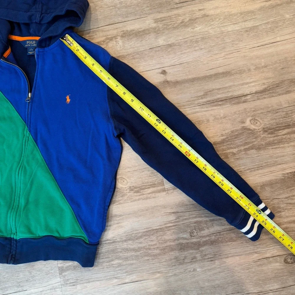 Polo Ralph Lauren Kids Large 14-16 Blue Green Colorblock Full Zip‎ Hoodie Pony